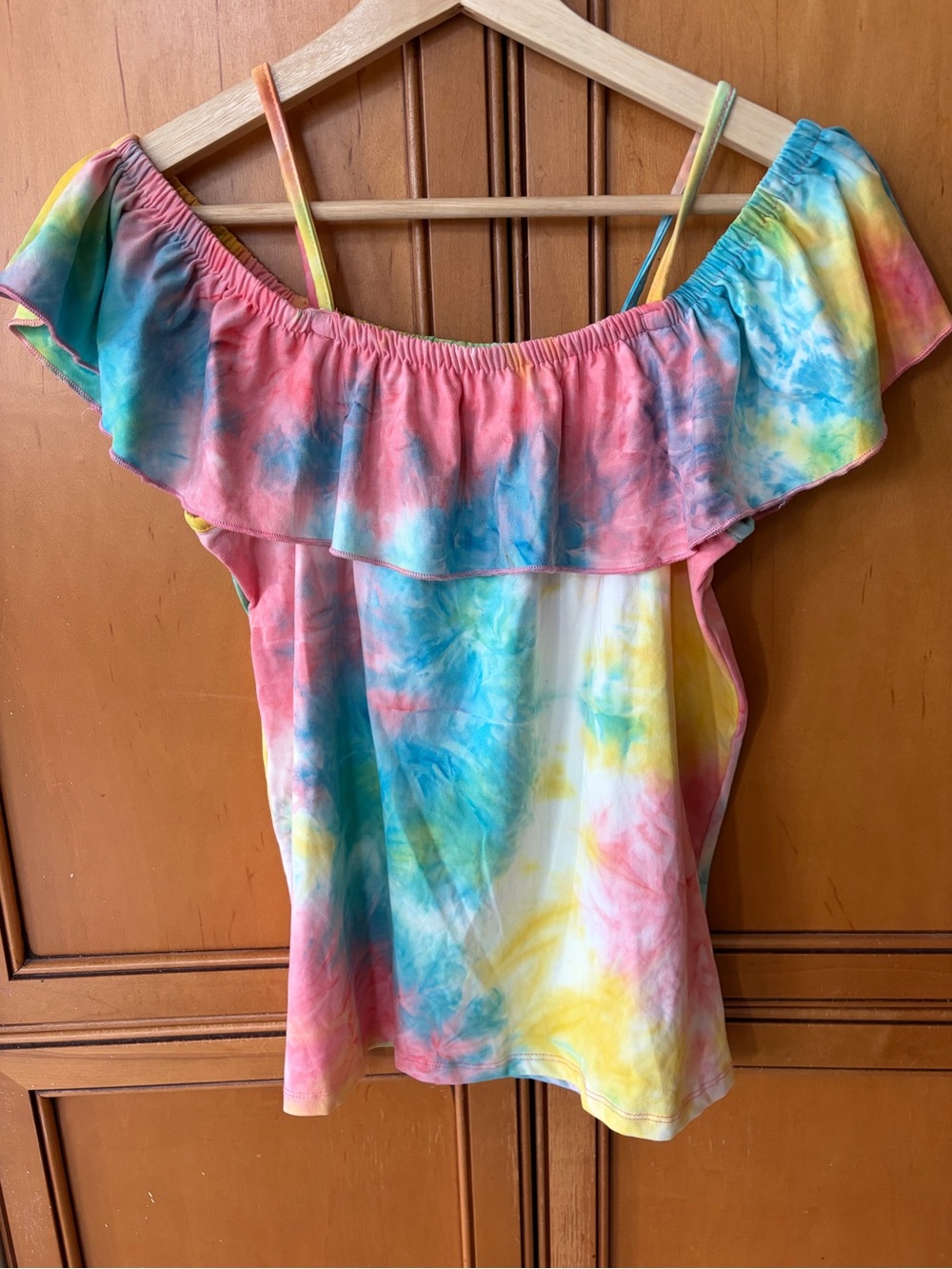 Dreamstar Girls Tie Dye Cold Shoulder Ruffle Top - Multicolor Sz L (14)